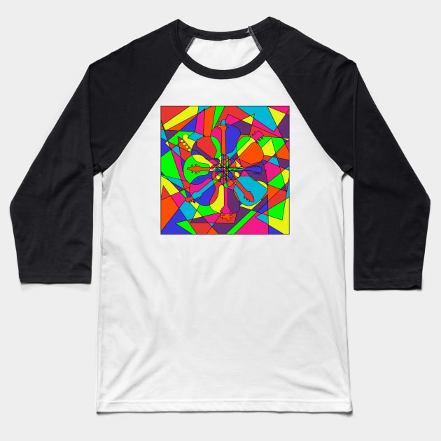 Flowery Stained Glass Guitars Baseball T-Shirt by gkillerb